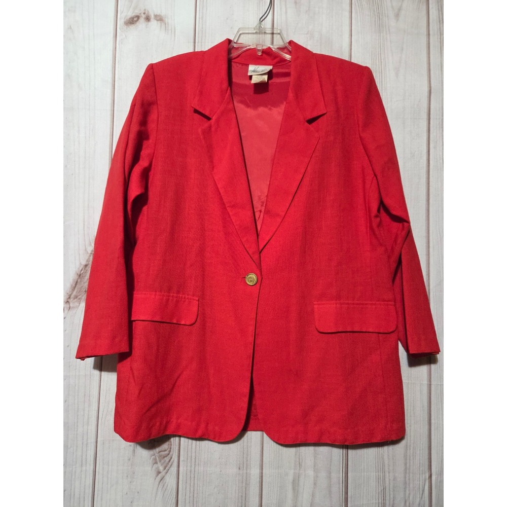 Kathie Lee Vintage Red Single Button Blazer Jacket Size 14 Notched Lapel